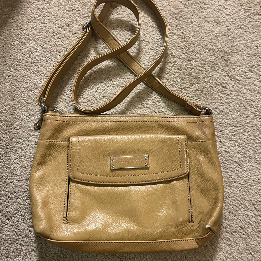 Tignanello Light Tan Leather Crossbody Bag